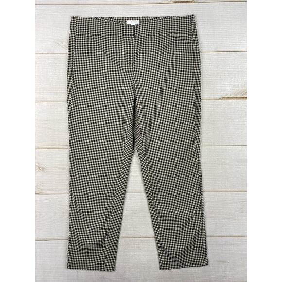 J Jill Pants Womens Sz 12 Tan Blue Check Capri Stretch Cotton Dress Slacks - Picture 1 of 11